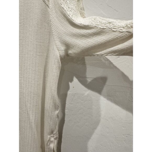 Free People Lola Long Sleeve Knit Lace Shirt Lace Womens Size XS Oversized Ivory - Picture 6 of 14